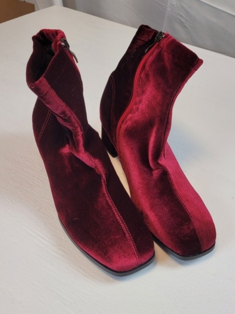 Velvet Wine Red Ankle Booties with Side Zip US 11/ EU 42